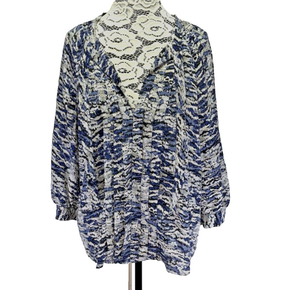 Joie Womens M 100% Silk Blouse Geometric Print Split V Neck Boho Lightweight